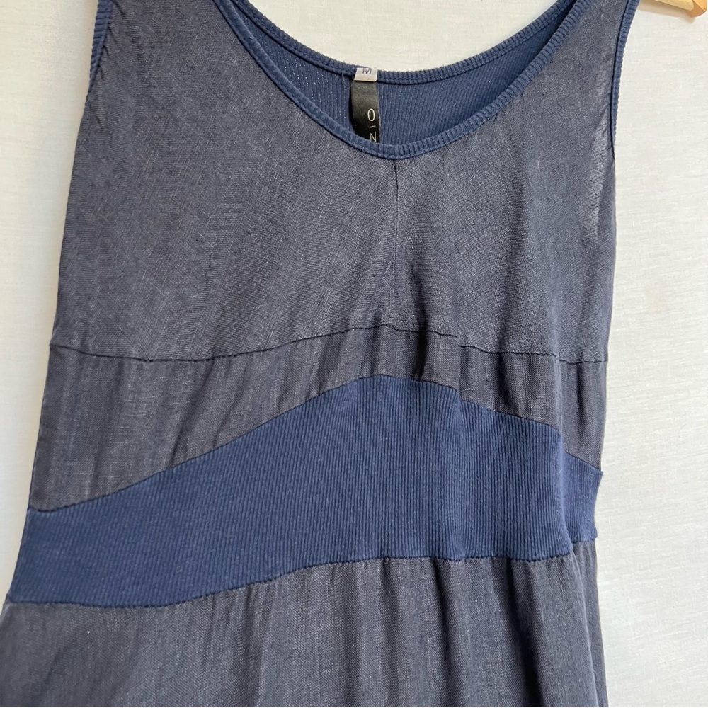Linen Asymmetrical Navy Artsy Sleeveless Tank Dress - Picture 5 of 16